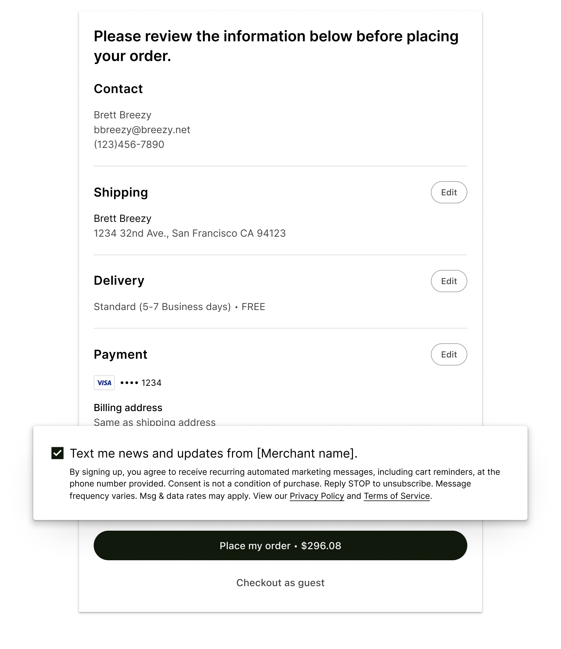 TCPA-compliant SMS consent collection flow