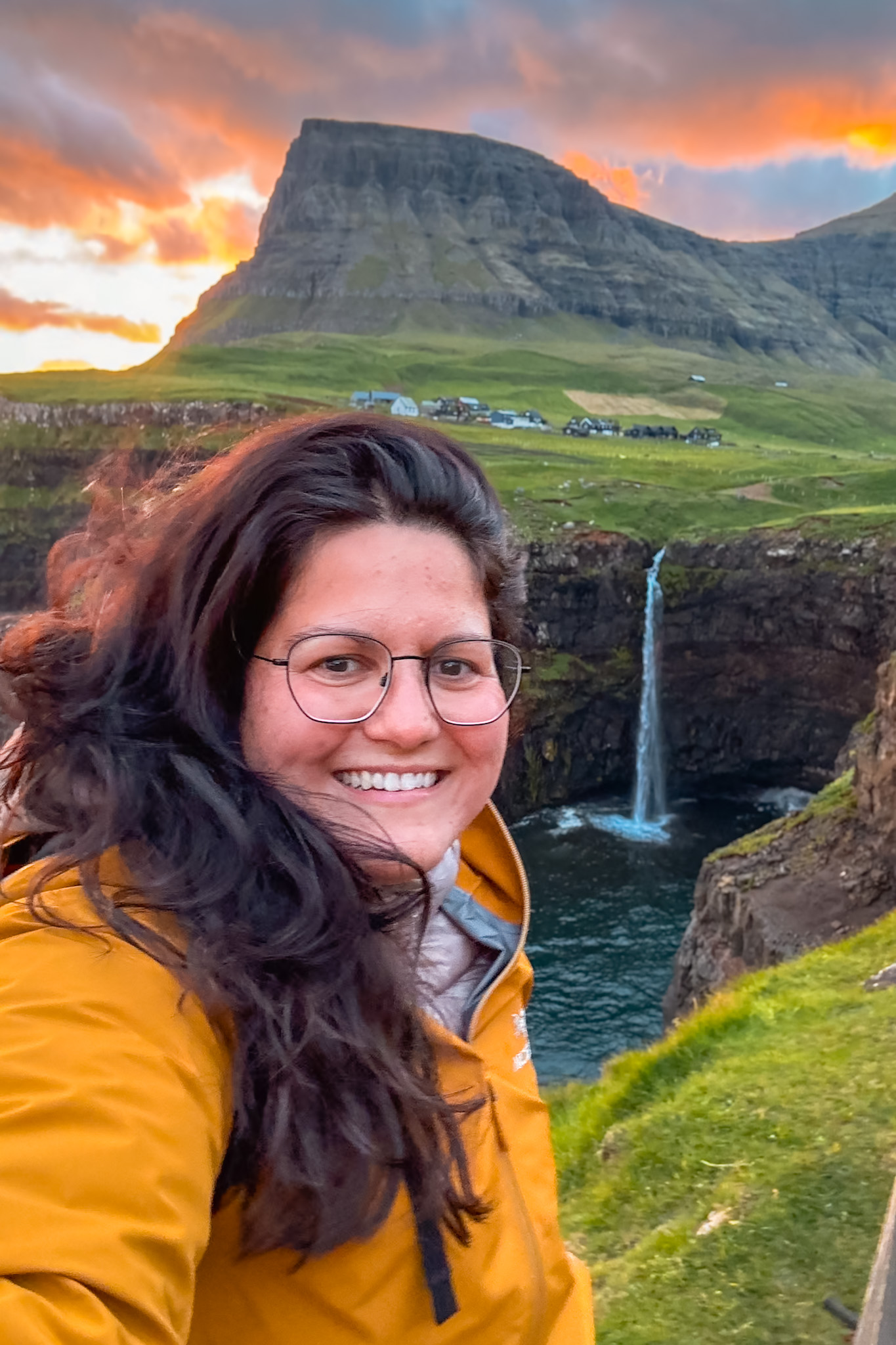 Michelle Taylor at Gásadalur waterfall in the Faroe Islands