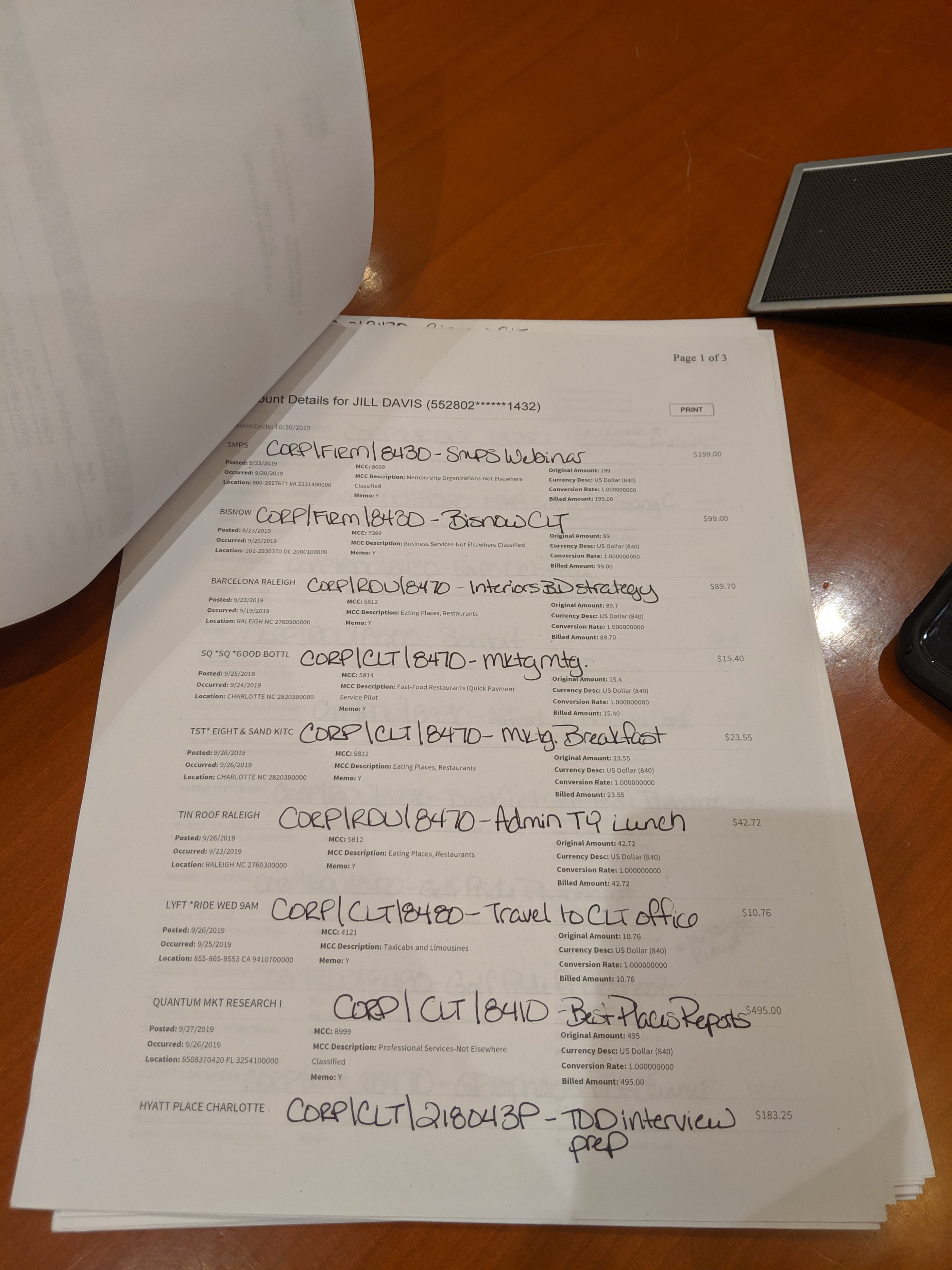 One billing cycle worth of cardholder expense reports