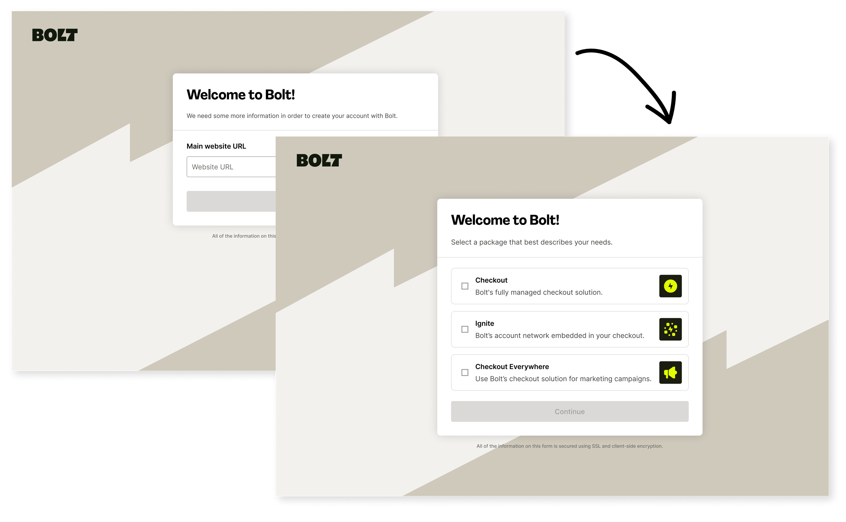 Bolt onboarding interface