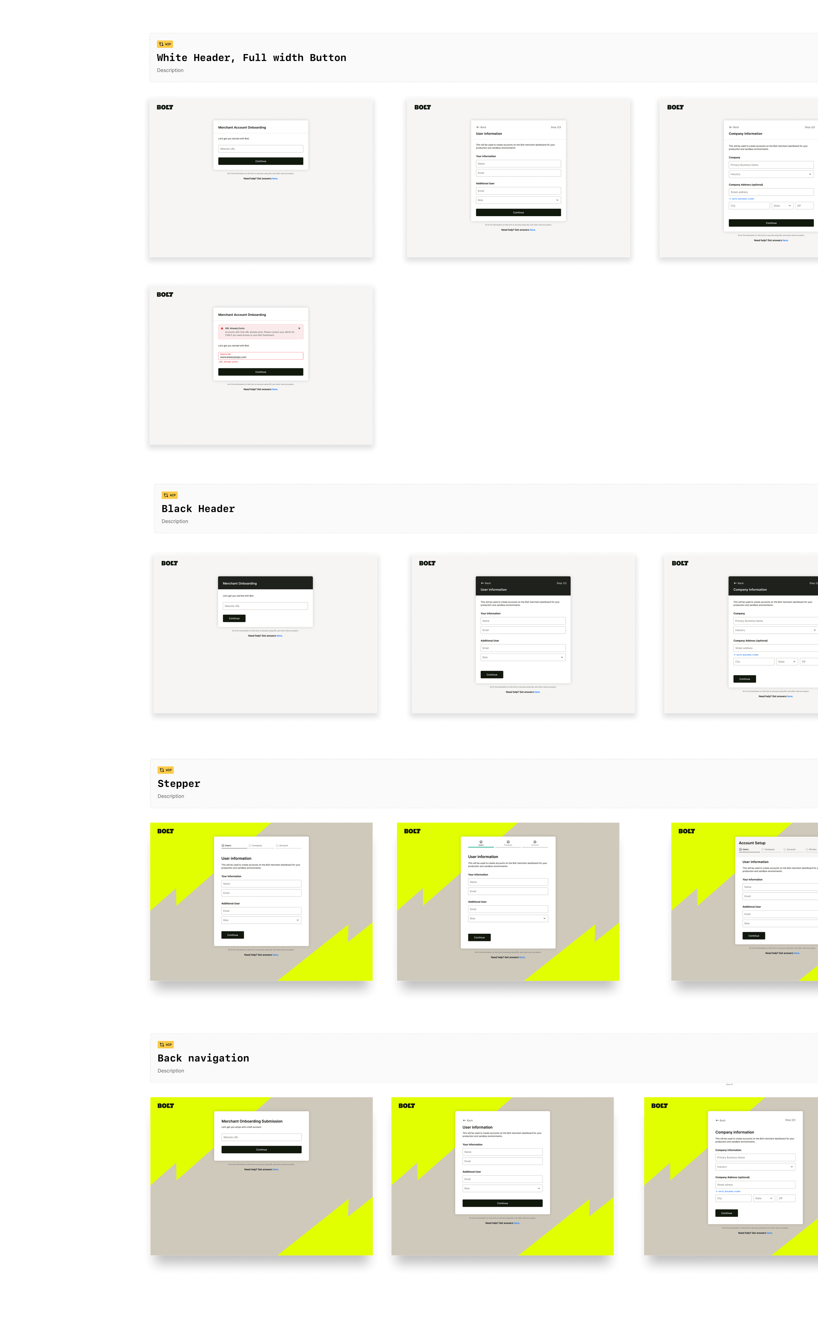 Onboarding layout, stepper, and navigation explorations