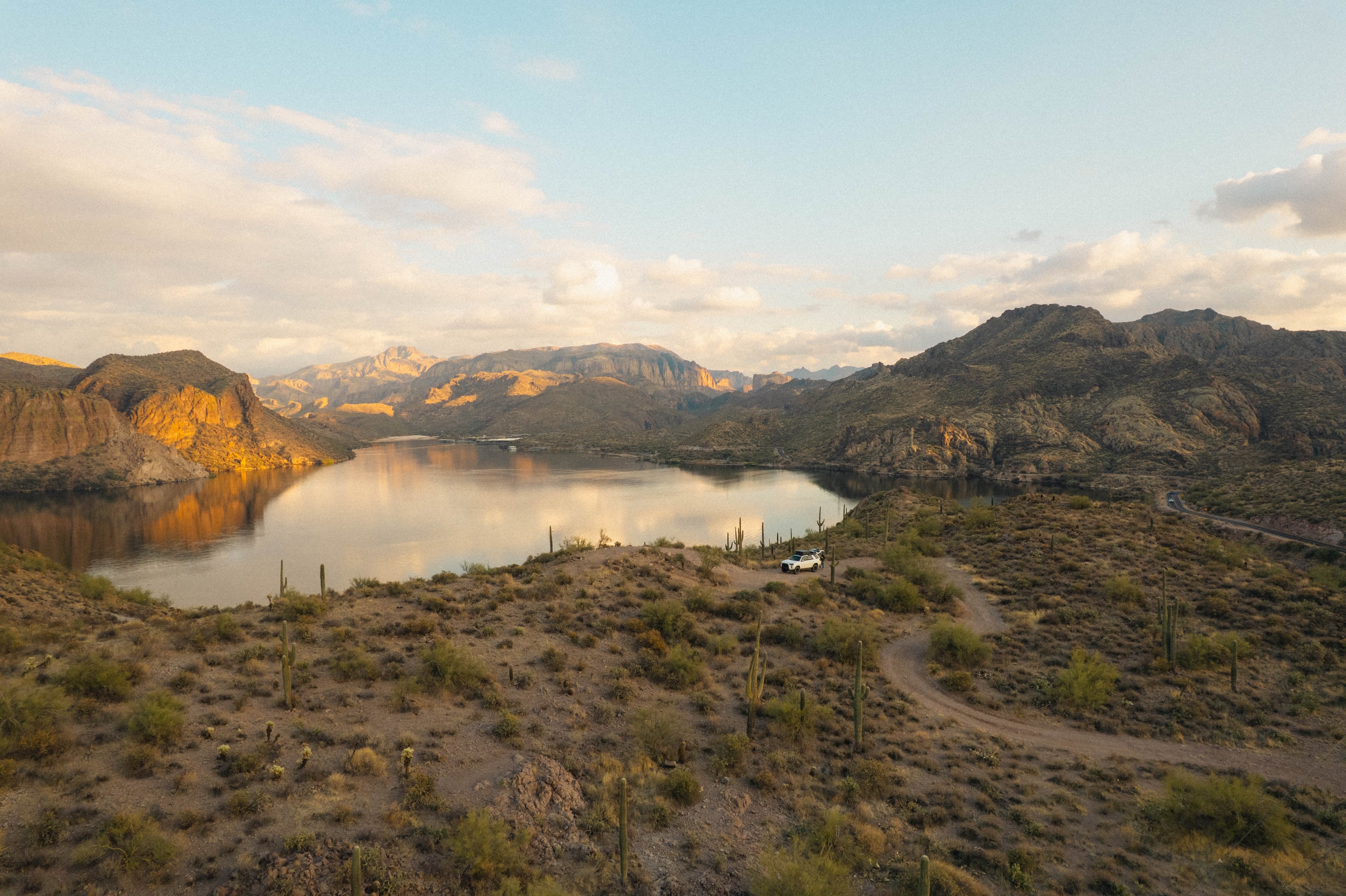 Aerial landscape of dispersed camping terrain