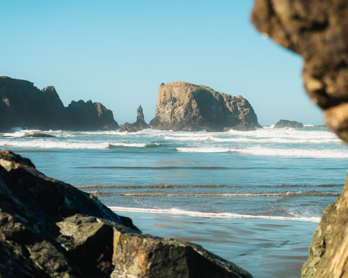 Sea stacks and surf on the Oregon coast near Cannon Beach